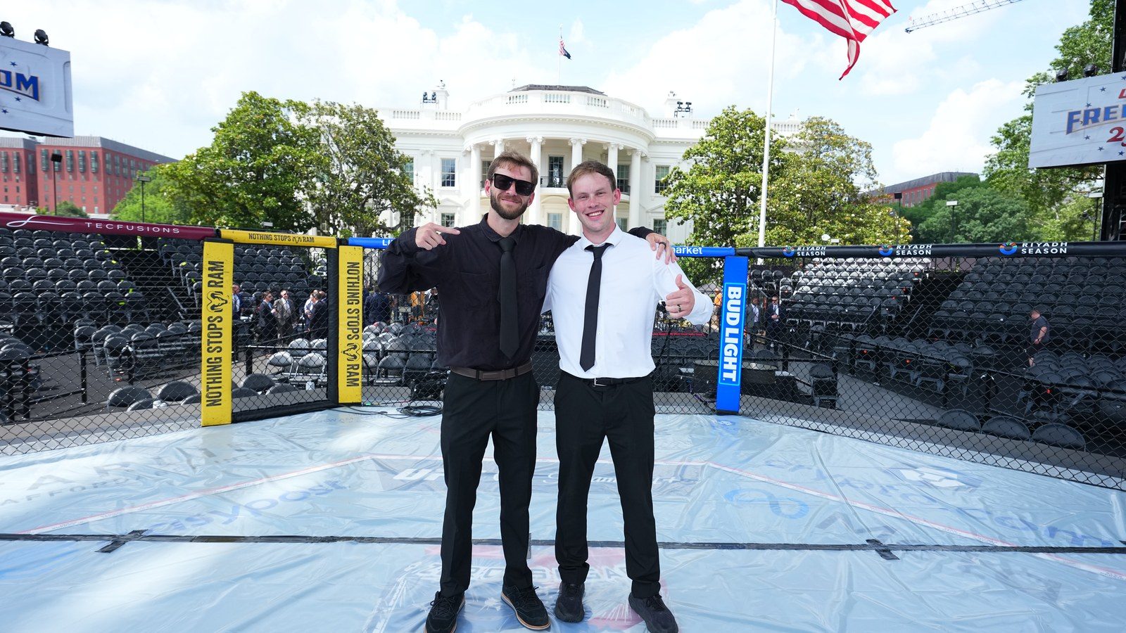Jake Leger and Harrison Burchett on location in the Octagon at the White House